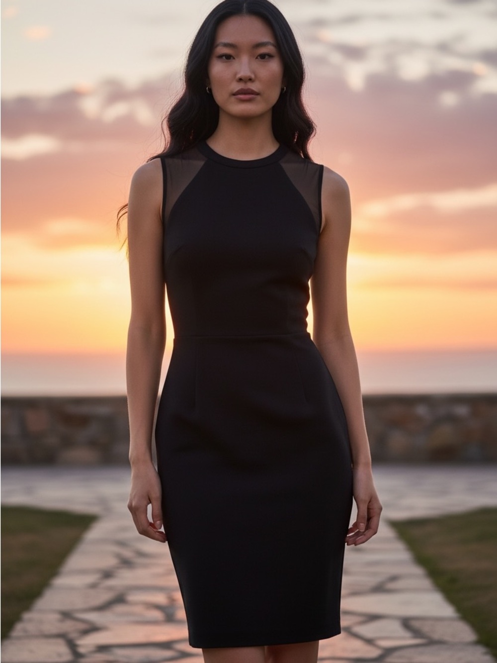 Banana Republic Black Mesh-Panel Sheath Dress